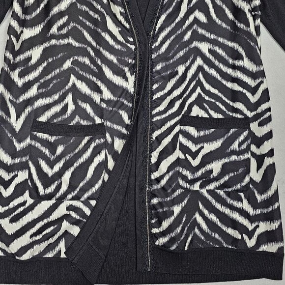 St. John Medium Cardigan Zebra Print Chain-Trim Knit Longline Wool Silk Sweater - Picture 5 of 7